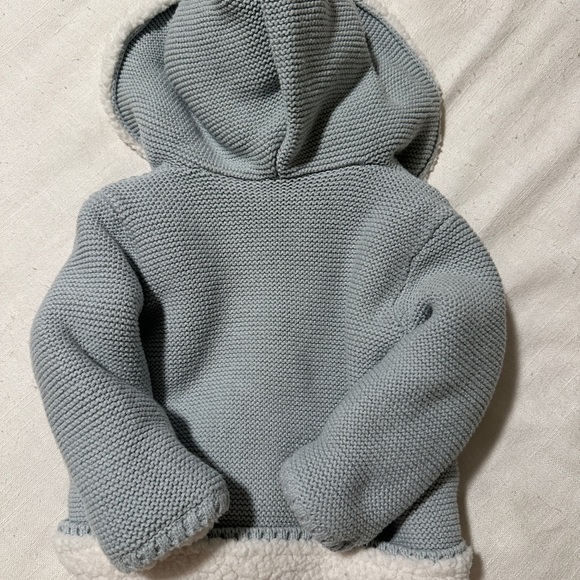 Carter's light Blue and Cream Knitted Baby Jacket with Hood and Ears Sz 9m - Picture 8 of 10